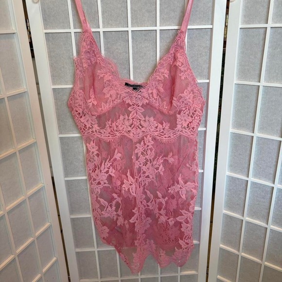 Victoria's Secret Dresses & Skirts - Victoria Secret Sz L Pink lace Floral lingerie. Delicate‎ Valentine's slip dress